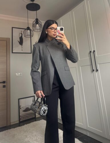 Yaka Düğmeli Antrasit Blazer