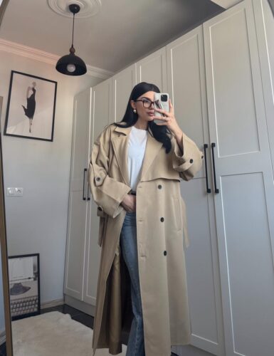 Apoletli Oversize Camel Trençkot