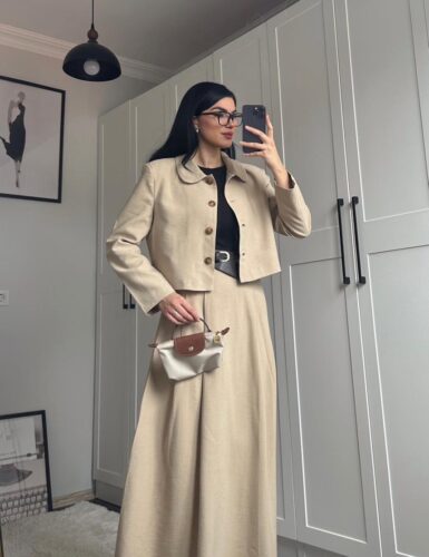 Vizon Kemerli Etek Ve Ceket Takım
