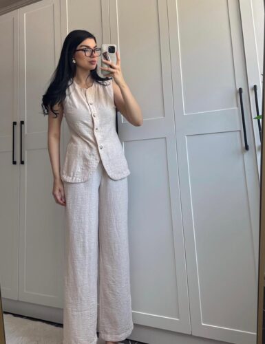 Krem Yelek Pantolon Takım